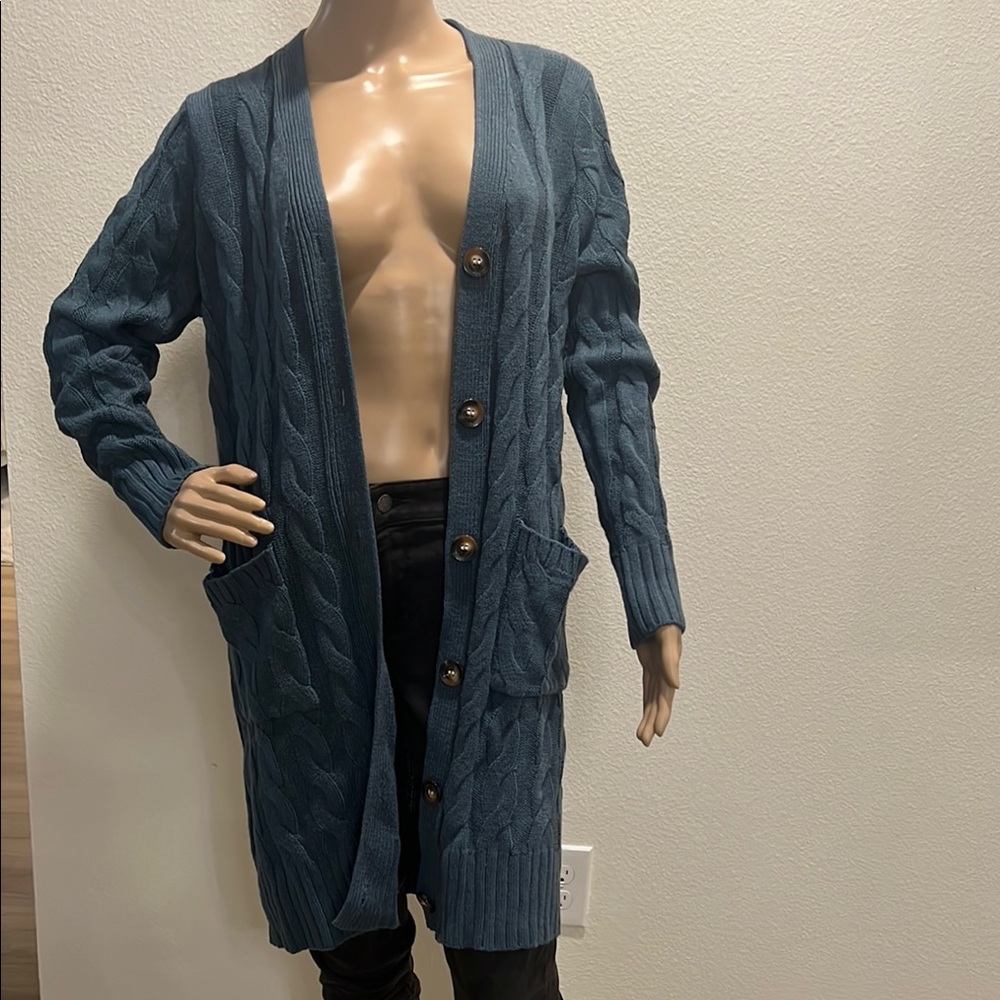 Blue Cable Knit Cardigan